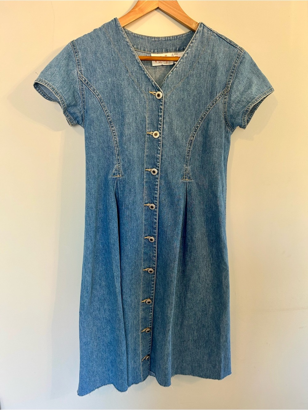 Vintage Denim Button Front Dress 100% Cotton Size 6/Small Blue Jean Country